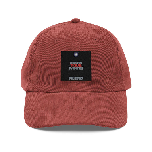 Vintage Corduroy Cap - 'Know Your Worth' Embroidered Hat