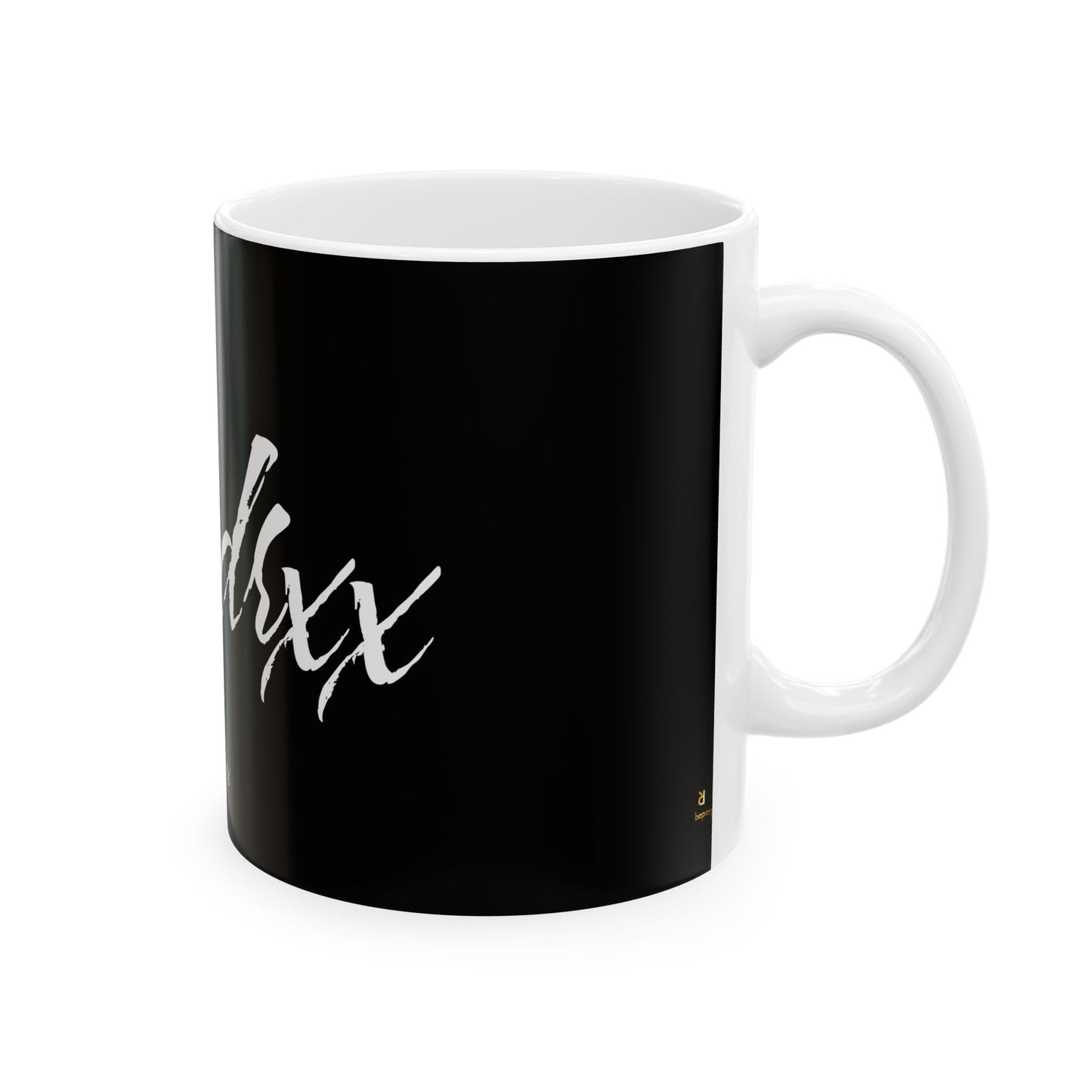 Stylish Black Ceramic Mug with Artistic Script Design - Perfect for Coffee Lovers