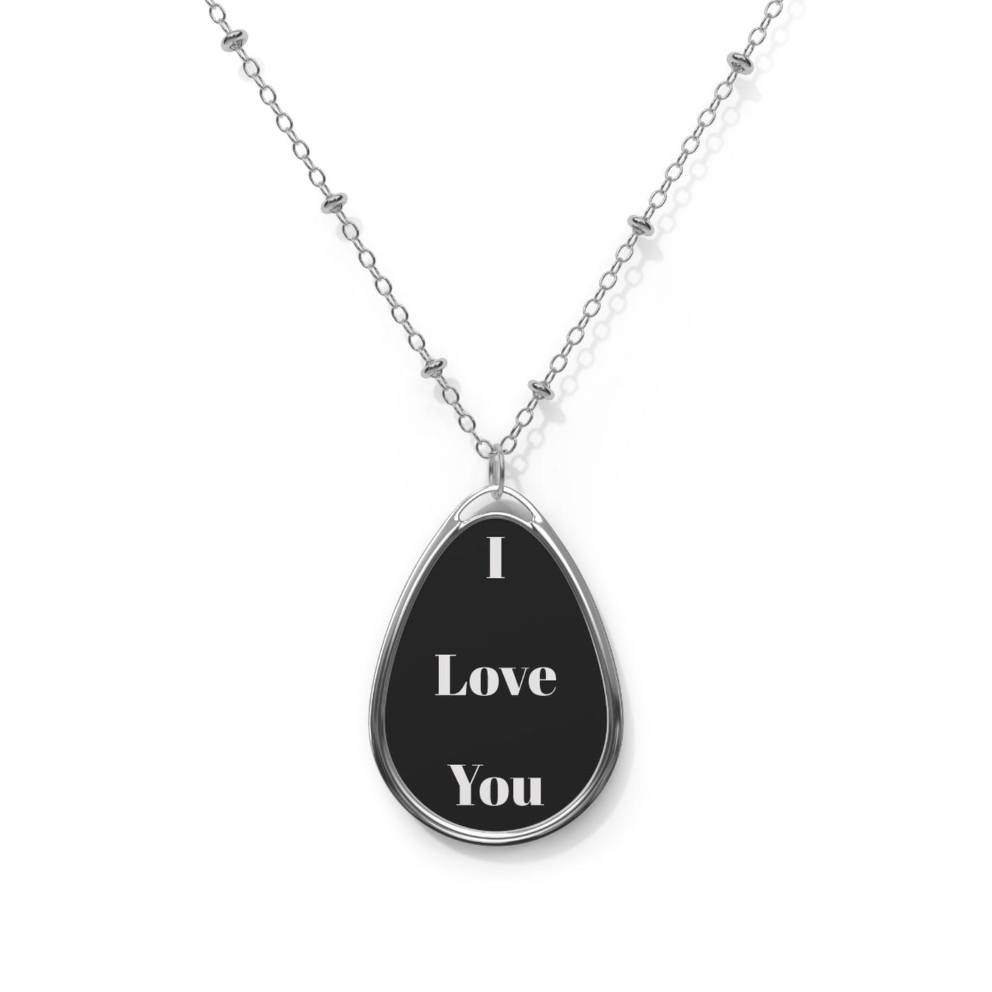 I Love You Oval Necklace - Elegant Silver Pendant for Romantic Gifts