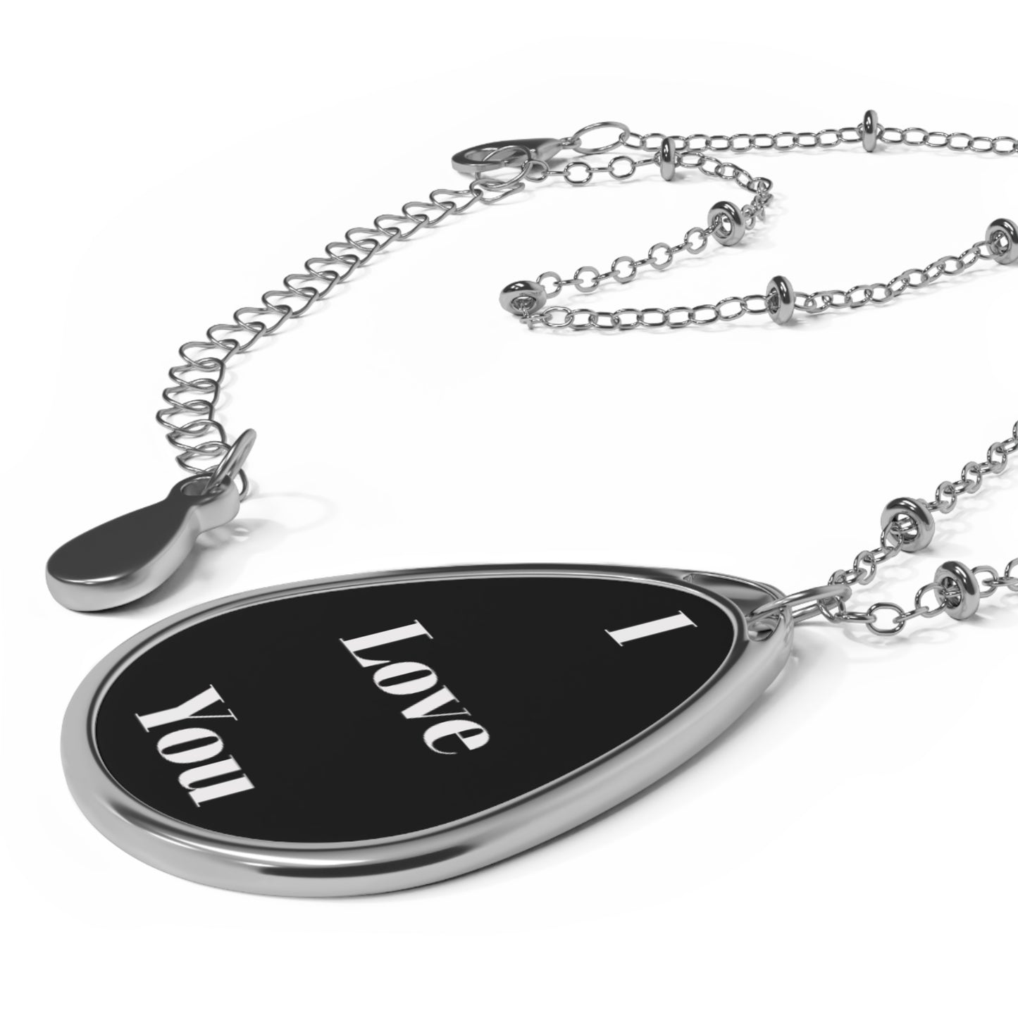 I Love You Oval Necklace - Elegant Silver Pendant for Romantic Gifts